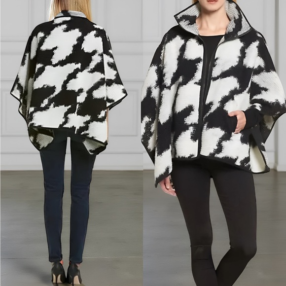 Women’s French Connection Wool Black White Cape Jacket Sweater - Picture 3 of 14